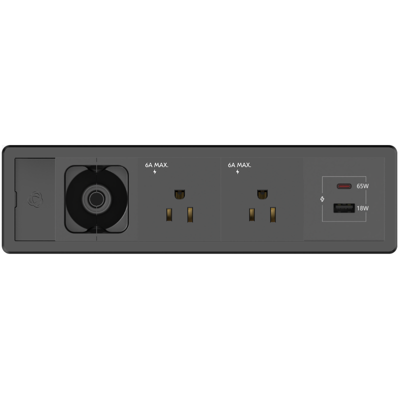Kramer T-IN4-REC1-B4 Table Surface Mount Box, 2 Power, Charging A/C, 1 Hole, Black