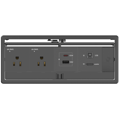 Kramer T-IN4-REC2-B1 Conference Table Box 2 Power, USB-A&C Charging, 1 HDMI, Black