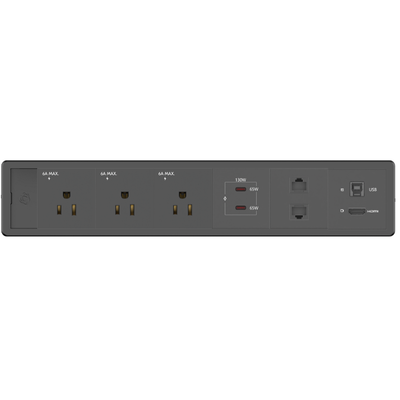 Kramer T-IN6-REC1-B2 Table Surface Box, 3 Power, Charging USB-C, 2 Cat6, 1 HDMI, Black