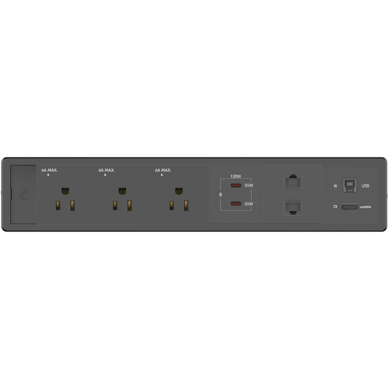 Kramer T-IN6-REC1-B2 Table Surface Box, 3 Power, Charging USB-C, 2 Cat6, 1 HDMI, Black