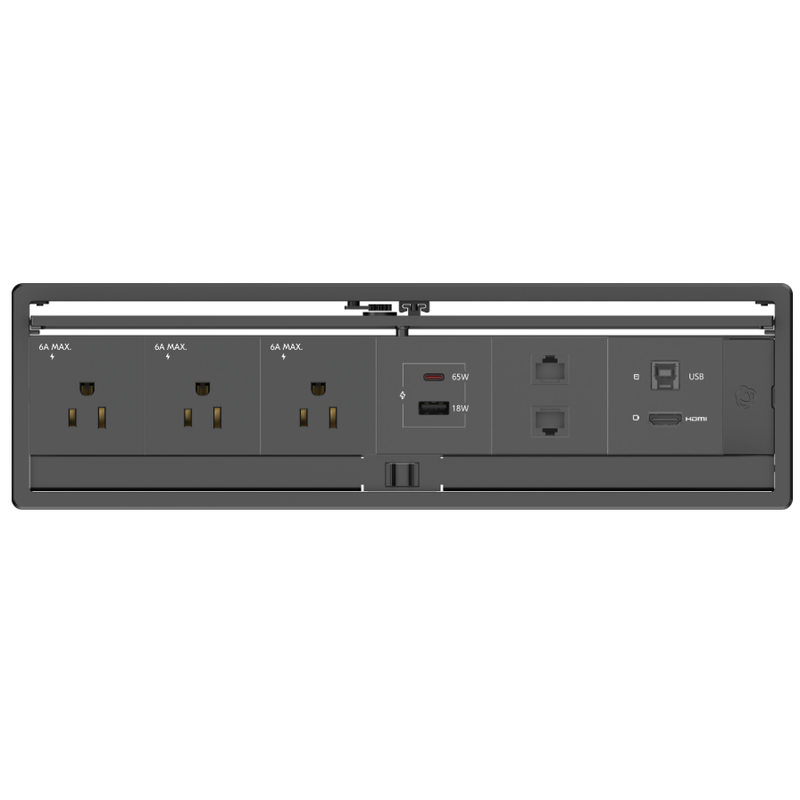Kramer T-IN6-REC2-B1 Cable Well Box, 3 Power, Charging USB-A/C, 2 Cat6, 1 HDMI, Black