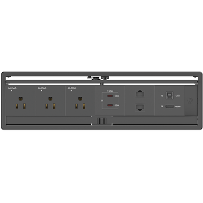 Kramer T-IN6-REC2-B2 Cable Well Box, 3 Power, 2 Charging USB-C, 2 Cat6, 1 HDMI, Black