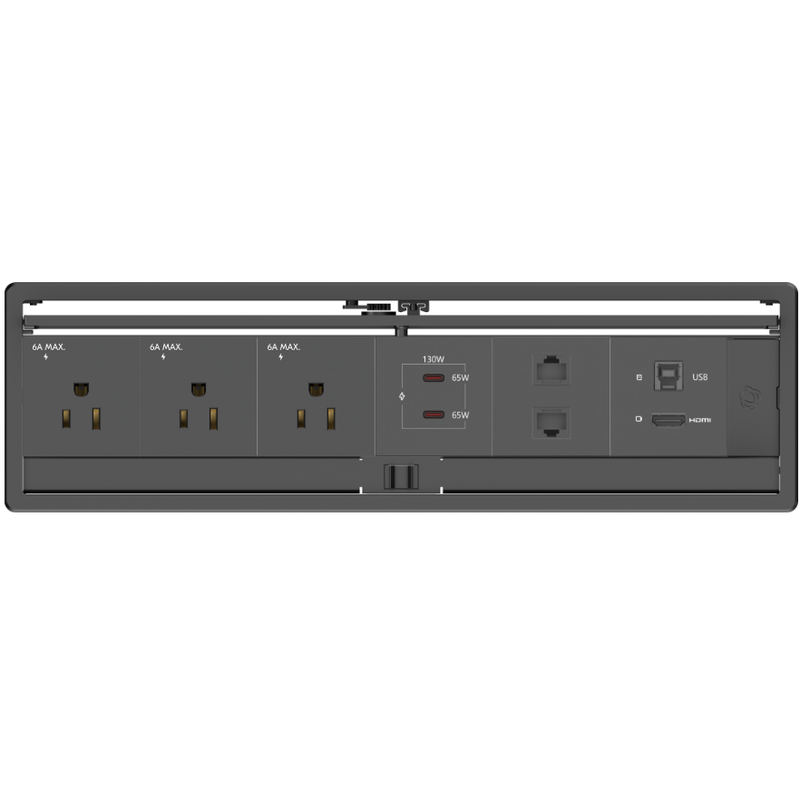 Kramer T-IN6-REC2-B2 Cable Well Box, 3 Power, 2 Charging USB-C, 2 Cat6, 1 HDMI, Black