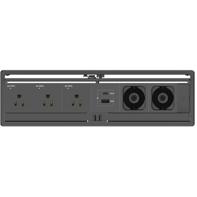 Kramer T-IN6-REC2-B3 Cable Well Box, 3 Power, Charging USB-A/C, 2 Holes, Black