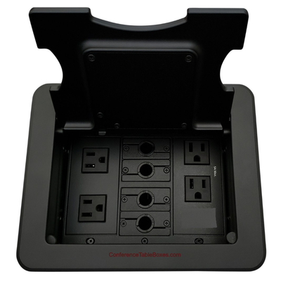 Cable Well, Wireless Charging Lid, 4 Power, 4 Cable Holes, Black