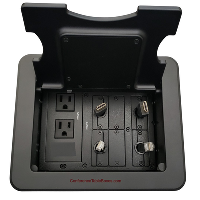 Cable Well Wireless Charging 2 Power, 2 Retractable HDMI/Cat6, Black