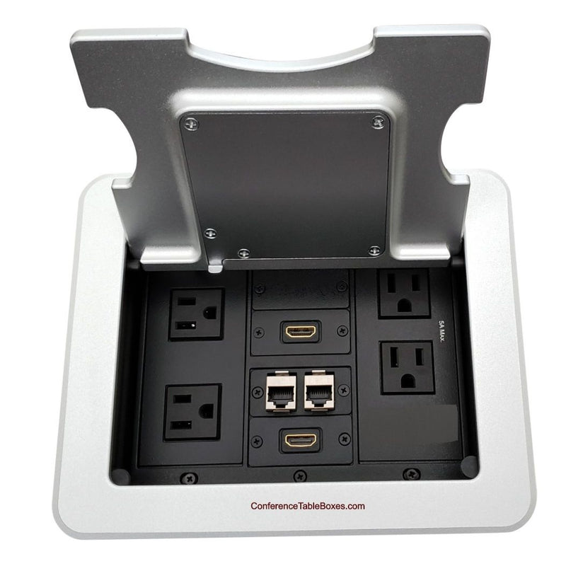 Conference Table Multimedia Box with Wireless QI Charging - Silver