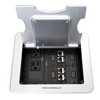 Cable Well QI Wireless Charging Lid 2 Power, 4 HDMI, 4 Cat6, Silver