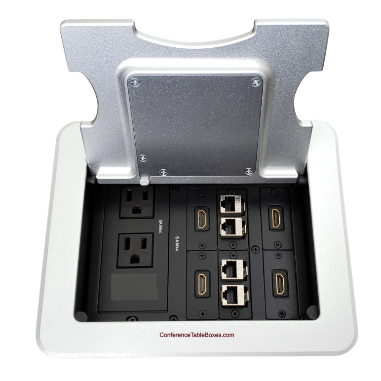 Cable Well QI Wireless Charging Lid 2 Power, 4 HDMI, 4 Cat6, Silver