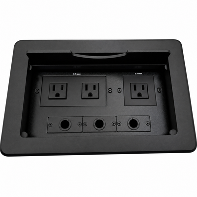 Conference Table Box 3 Power and 3 Grommet Holes, Black