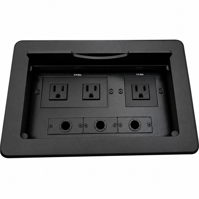 Conference Table Box 3 Power and 3 Grommet Holes, Black