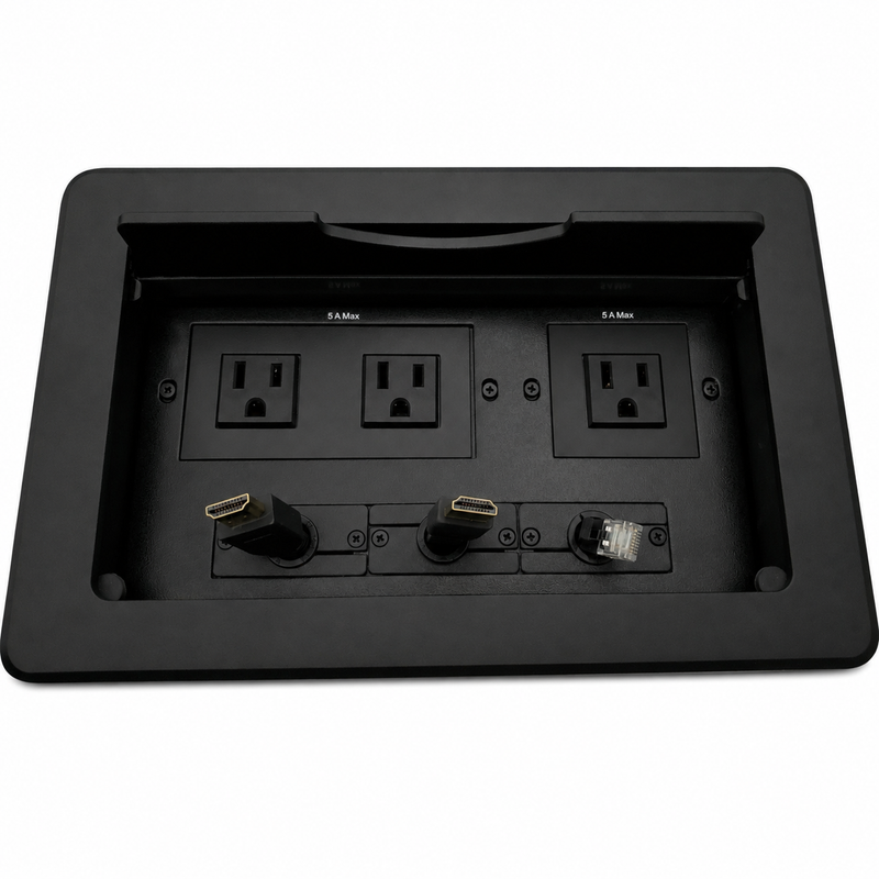 Table AV Box 3 Power, Retracting 2 HDMI & 1 Cat6, Black