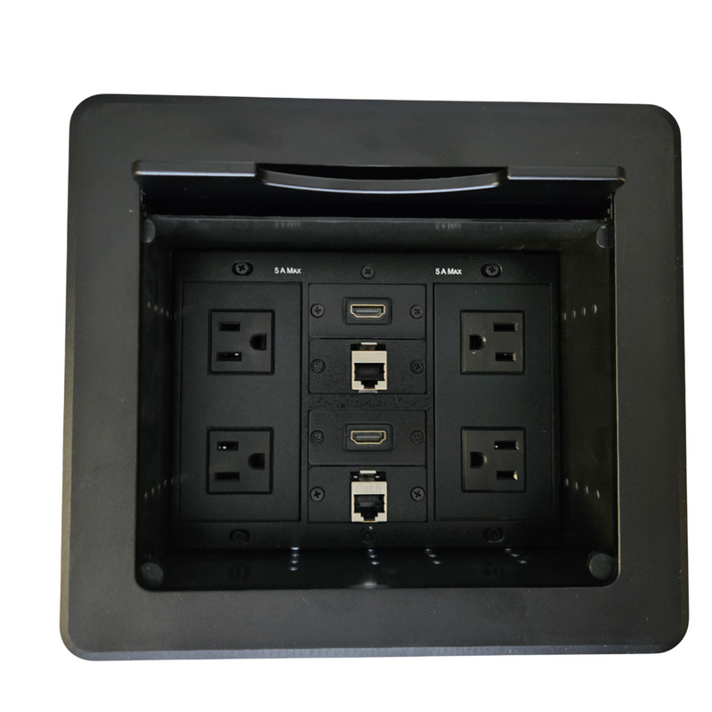 Cable Well Table Box, 4 Power, 2 HDMI, 2 Cat6 - Black