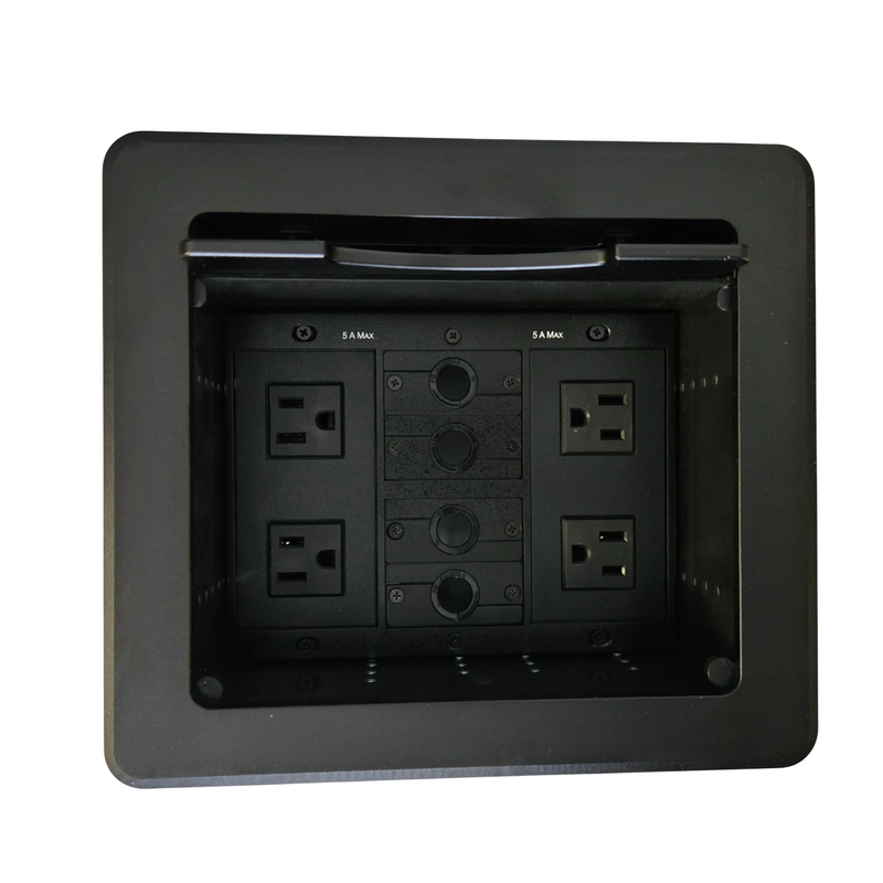 Kramer Table Box with 4 Power, 4 Cable Holes, Black