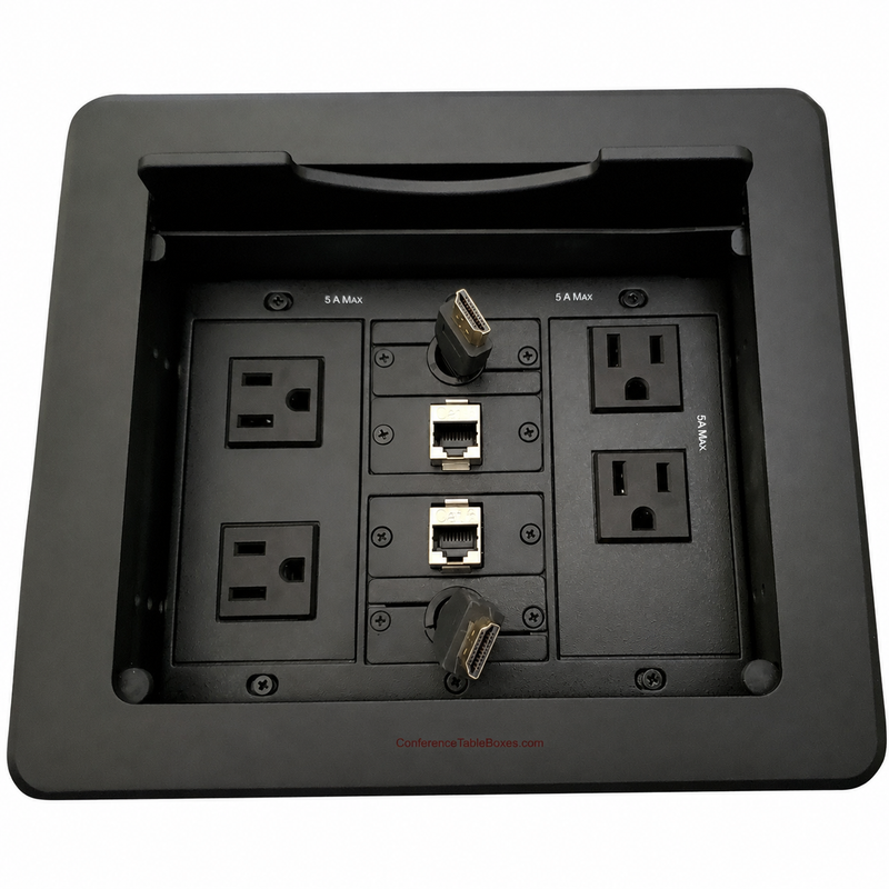 Table Well, 4 Power, 2 Charging USB, 2 Retracting HDMI, 2 Cat6, Black