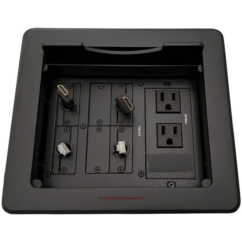 Table Well, 4 Power, 2 Retracable HDMI and 2 Cat6, Black