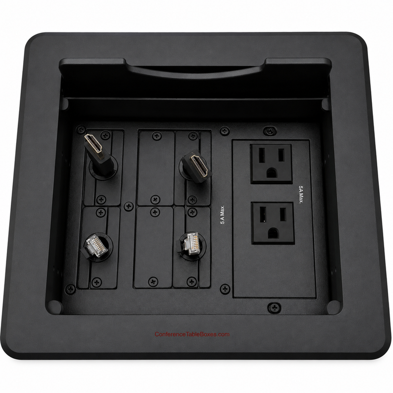 Table Well, 4 Power, 2 Retractable HDMI and 2 Cat6, Black