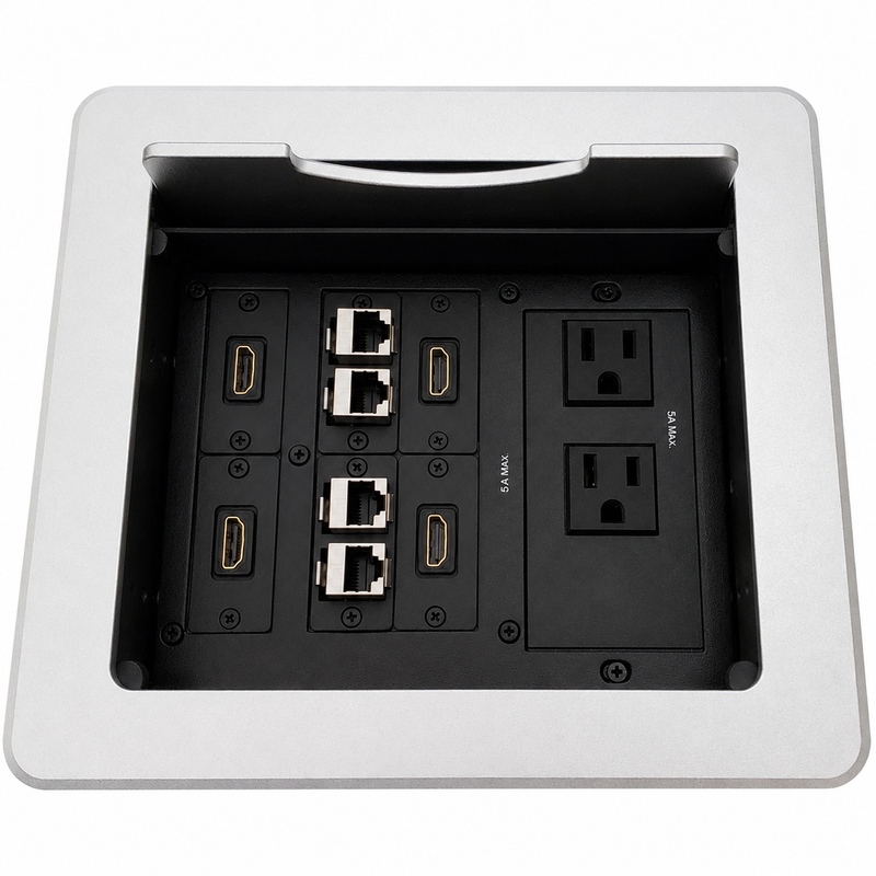 Kramer Table Box with 2 Power, 4 HDMI, 4 Cat6, Silver