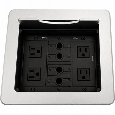 Cable Well Table Box, 4 Power, 4 Cable Holes - Silver