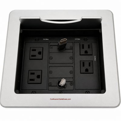 Table Well, 2 Power, 2 Retracting HDMI and Cat6, Silver