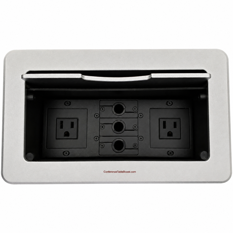 Conference Table Box 2 Power, 3 Cable Holes - Silver