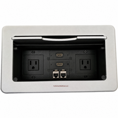 Conference Table Box, 2 Power, 2 HDMI, 2 Data - Silver