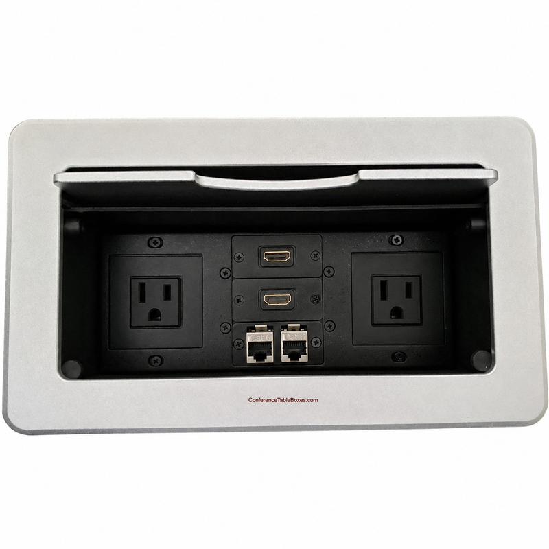 Conference Table Box, 2 Power, 2 HDMI, 2 Data - Silver