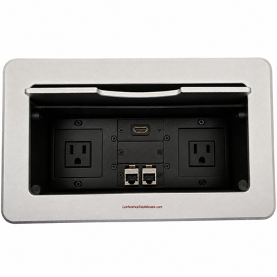 Conference Table Box, 1 Power, 1 HDMI, 2 Data - Silver