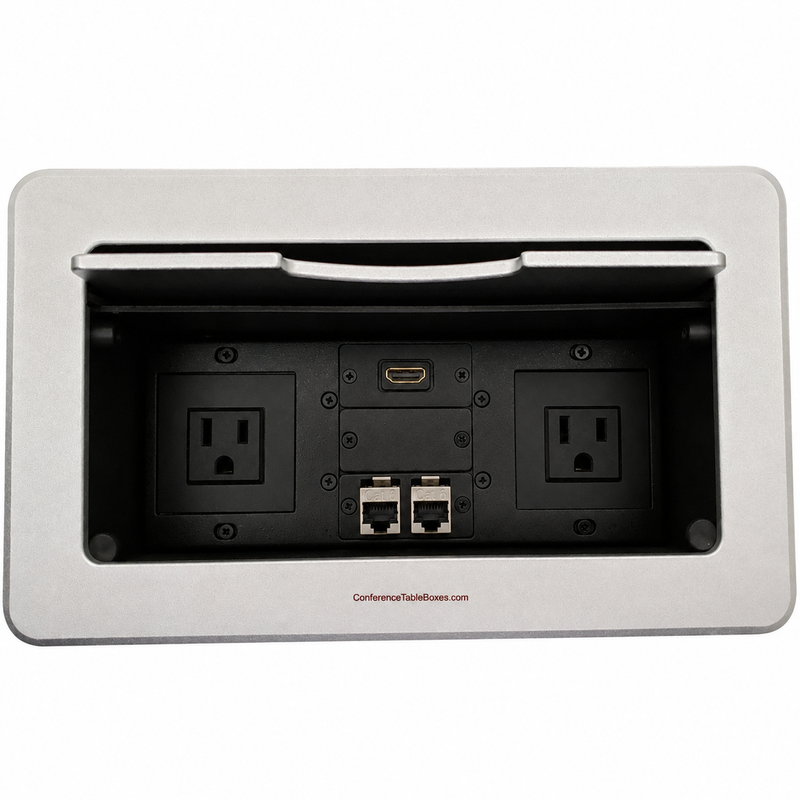 Conference Table Box, 1 Power, 1 HDMI, 2 Data - Silver