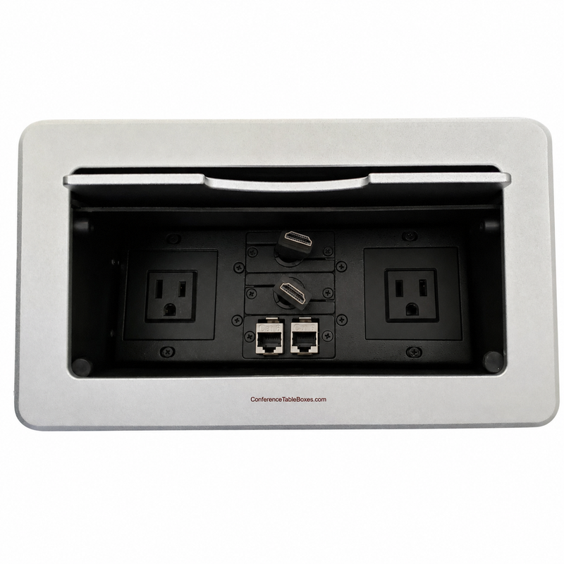Cable Well, 2 Power, 2 Data, 2 Retracting HDMI, Silver
