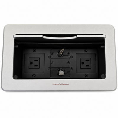 Cable Well, 2 Power, Retracting HDMI and Data, Silver