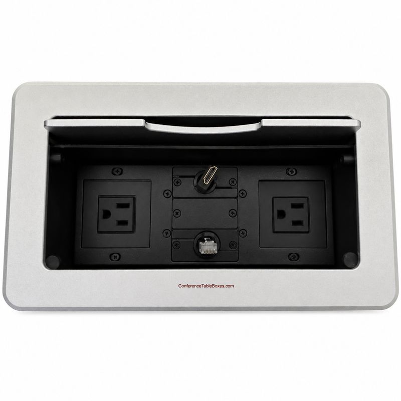 Cable Well, 2 Power, Retracting HDMI and Data, Silver