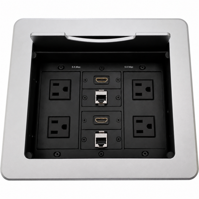 Cable Well Table Box, 4 Power, 2 HDMI, 2 Cat6 - Silver