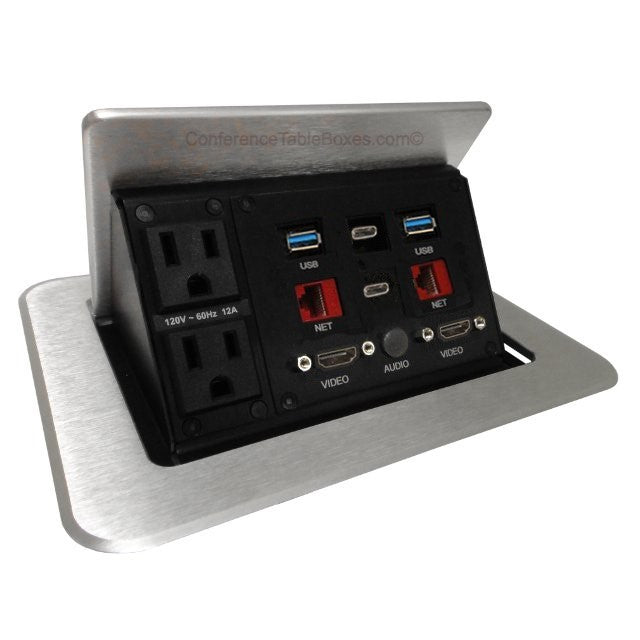 Altinex TNP528SC Pop Up Tabletop Multi Format Connection Box, Silver