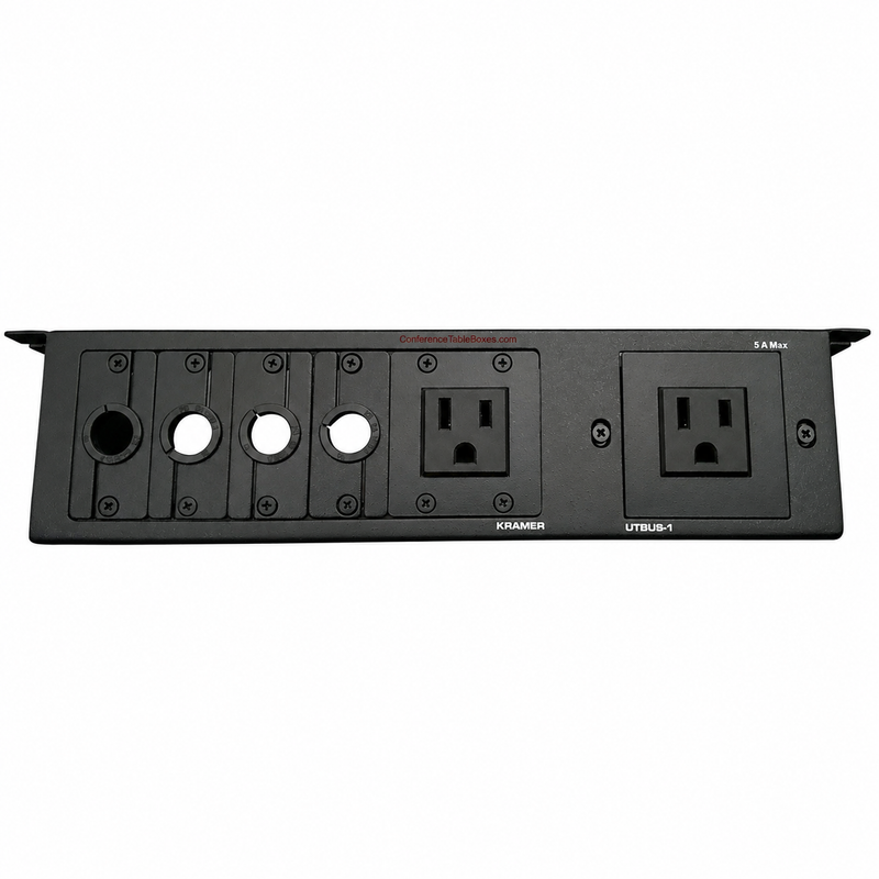Under Table Edge Box, 2 Power, 4 Grommet Holes, Black