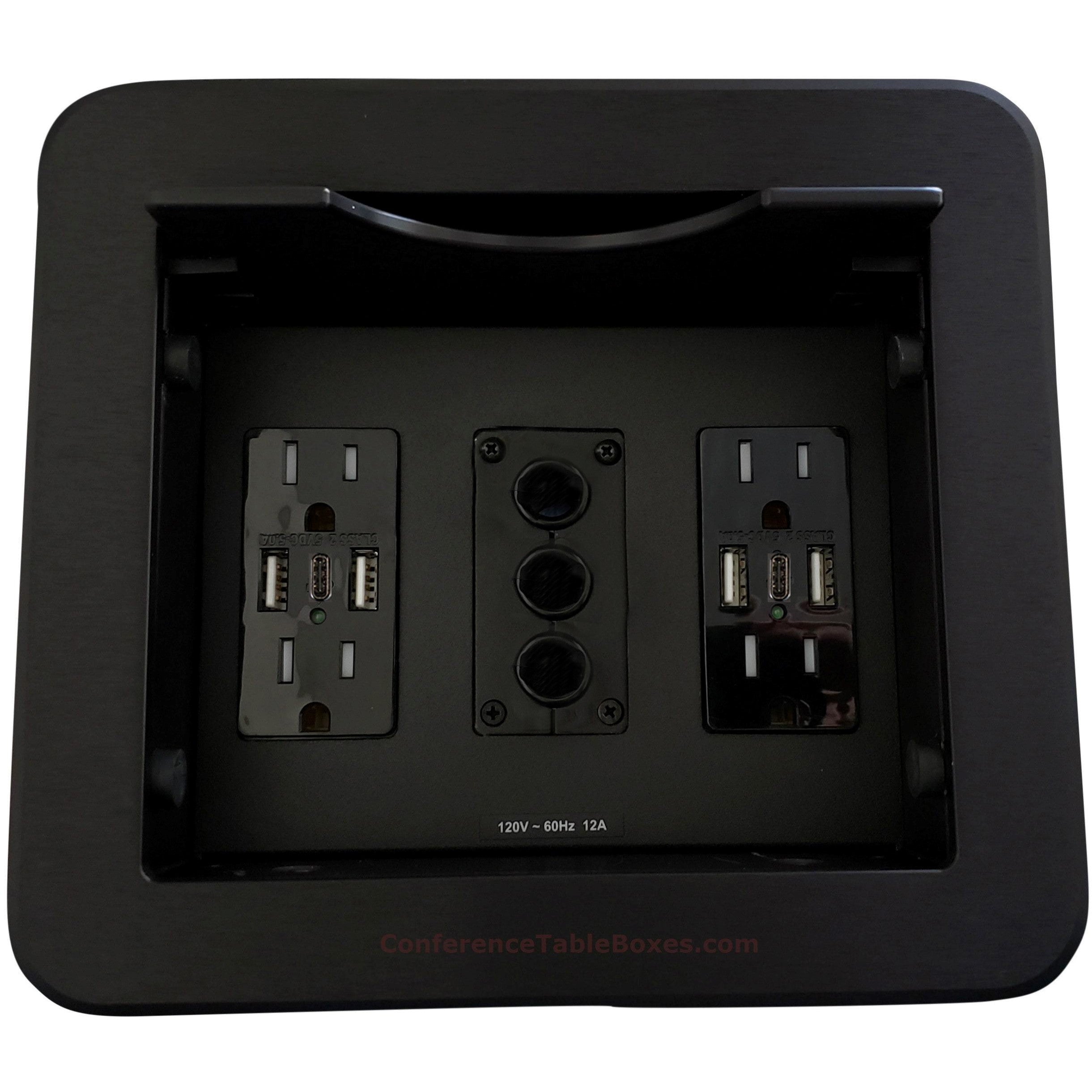 Cable Well With 3 Grommet Holes, 4 Power, 6 Charging USB, Black