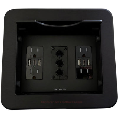 Cable Well With 3 Grommet Holes, 4 Power, 6 Charging USB, Black