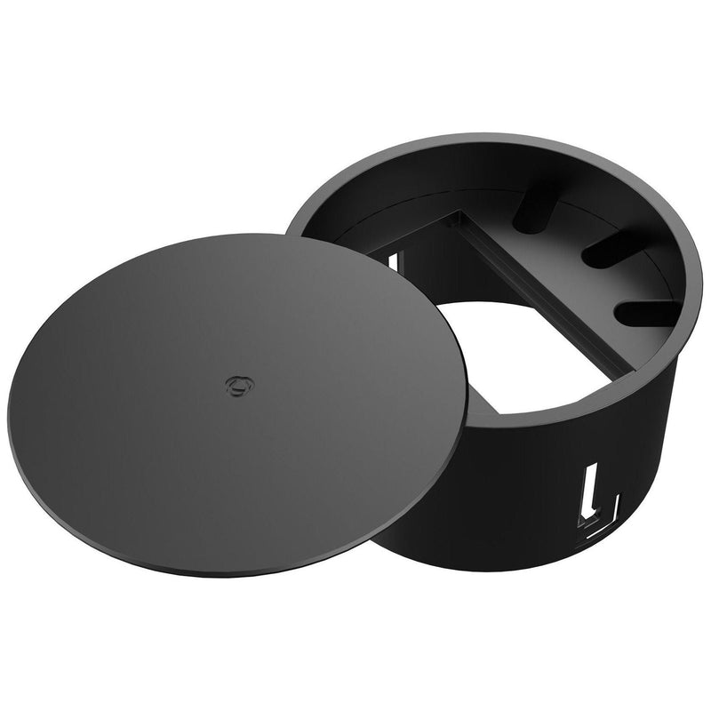 Table Boxes Kramer T-IN2-RND2(B) Round Table Box with Lid, 2 Module, 3 Holes, Blac ...