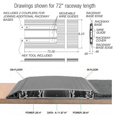 FSR Smart-Way Floor Power Raceway - 12" Extension Stick - Slate