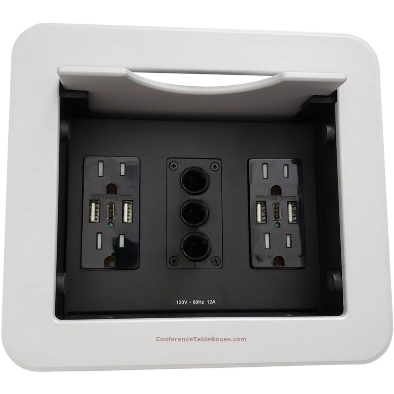 Cable Well With 3 Grommet Holes, 4 Power, 6 Charging USB, Silver