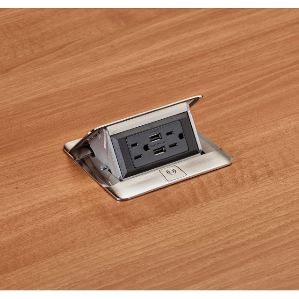 Pop Up Box, 15 Amp, Charging USB, Corded Plug, Stainless