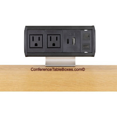 Table Edge Clamp Box, 2 Power, Charging USB-A/C, 1 HDMI, 1 Cat6, Black