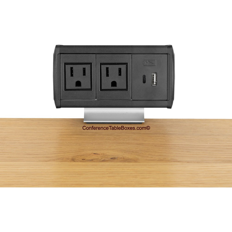 Table Edge Clamping Box, 2 Power, Charging USB-A and C, Black