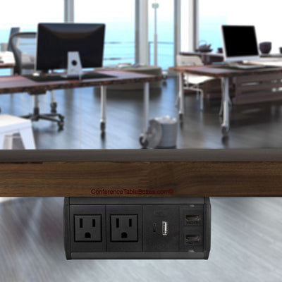 Under Table Box, 2 Power, Charging USB-A and C, 2 HDMI, Black