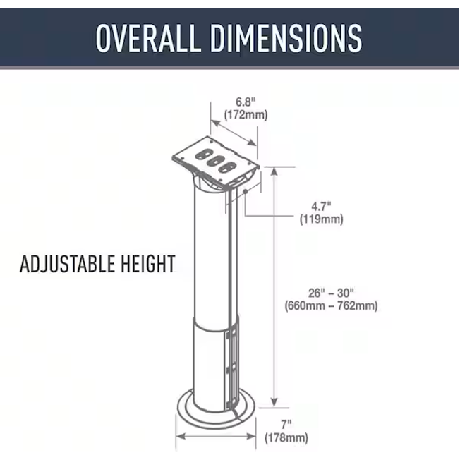 Wiremold MRTC Cable Organizer Table Post, Adjustable Height, Black Dimensions
