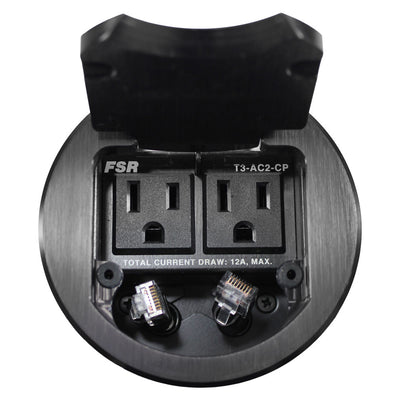 FSR T3-AC2CP-BLK Round Cable Well Conference Table Box 2 Power, 2 Pull Data, Black