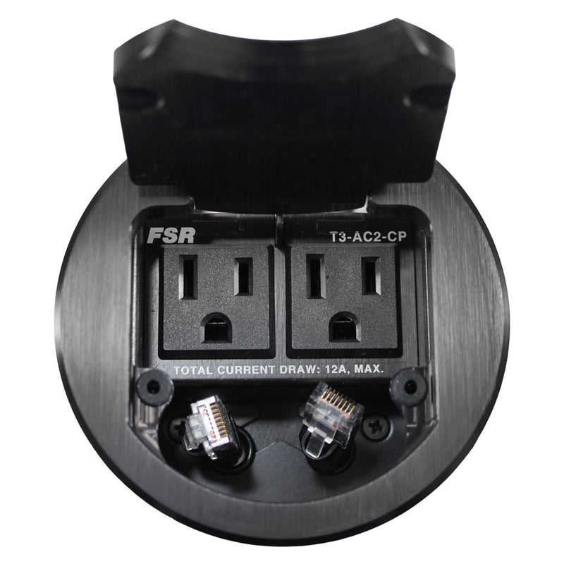 FSR T3-AC2CP-BLK Round Cable Well Conference Table Box 2 Power, 2 Pull Data, Black