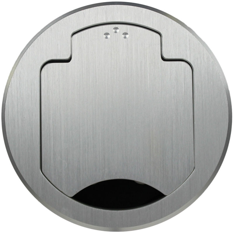 FSR T3-IPS-S1 Round Cable Well Conference Table Box 1 Power, 2 Grommet Holes, Silver, Lid Closed