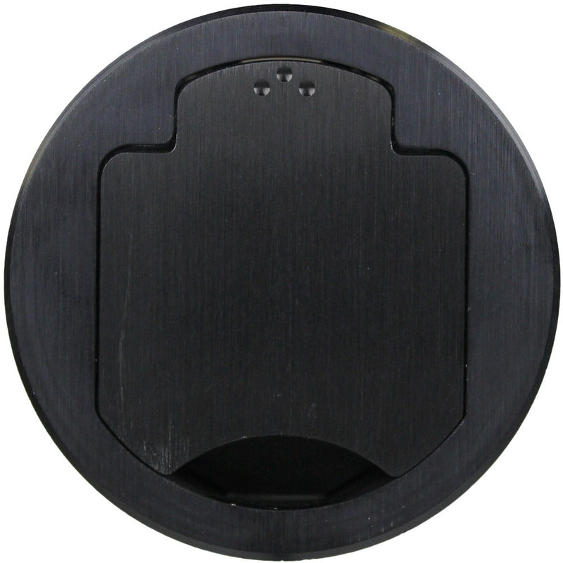 Round Cable Well Conference Table Box 1 Power, 2 Grommet Holes, Black