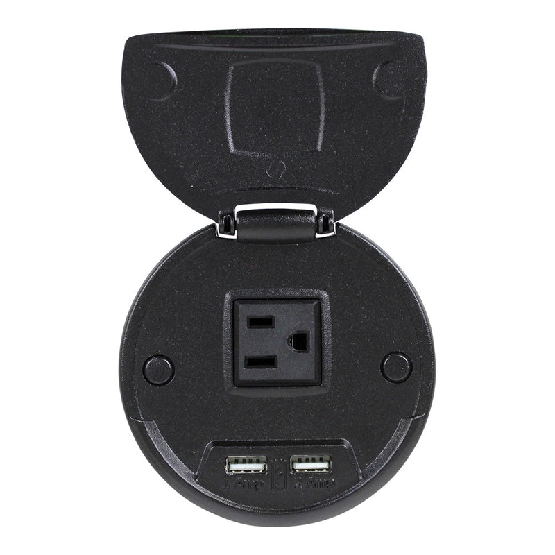 FSR TC-CHRG-BLK-9 Round Table Mount Box, 1 Power, 2 USB Charging, 9' Power, Black